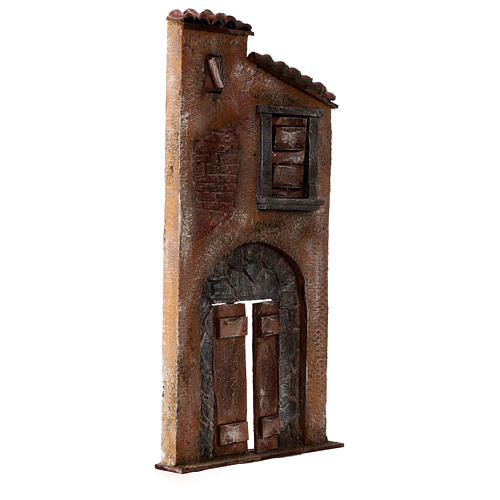 Nativity scene setting, house front with arch and door 37x18x3 cm for 10 cm Nativity scene 3
