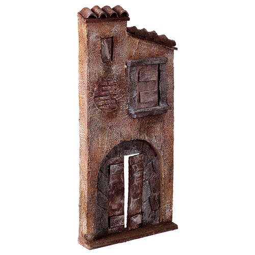 Miniature facade with door under arch masonry 31x15x3 cm, for nativity 9 cm 3