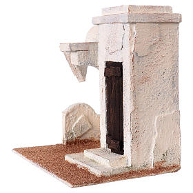 Nativity scene setting, house with external roof and door stairs 20x20x15 cm for 9-10 cm Nativity scene