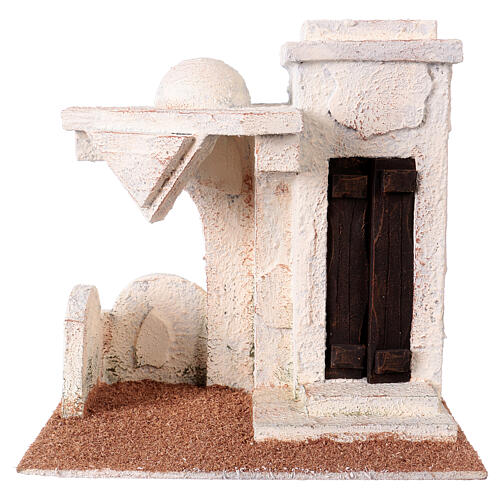 Casa em miniatura com varanda lateral e entrada com degraus para presépio com figuras altura média 9/10 cm - 20x20x15 cm 1