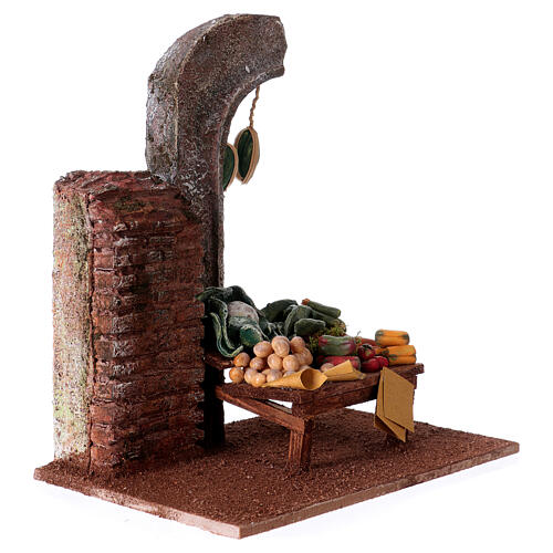 Cenário loja do verdureiro com verduras e legumes para presépio com figuras de altura média 11 cm; medidas: 19x17,5x12 cm 3