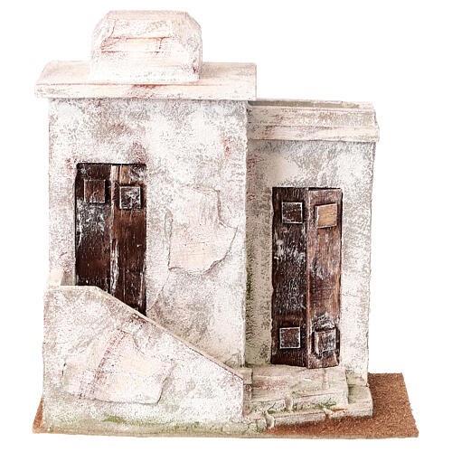 Casa em miniatura estilo palestino duas entradas e escada para presépio com figuras altura média 11 cm, medidas: 26x24x17 cm 1