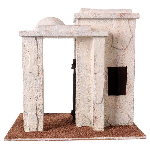 Casa em miniatura estilo palestino com pórtico para presépio com figuras altura média 11 cm, medidas: 23x17x24 cm 1