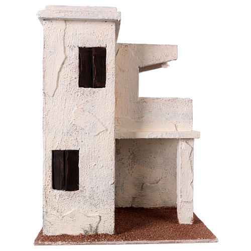 Maisonnette avec porche style palestinien 30x25x15 cm pour crèche 11 cm 1