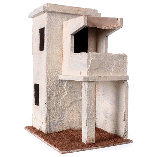 Maisonnette avec porche style palestinien 30x25x15 cm pour crèche 11 cm 3
