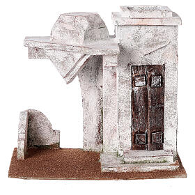 Casa em miniatura estilo palestino com toldo e porta com degraus para presépio com figuras altura média 11 cm, medidas: 23x24x16,5 cm