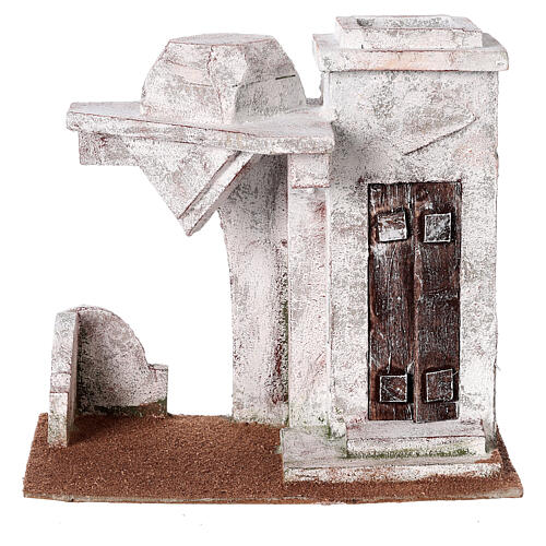 Casa em miniatura estilo palestino com toldo e porta com degraus para presépio com figuras altura média 11 cm, medidas: 23x24x16,5 cm 1