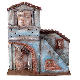 Nativity scene setting, house front with stairs and balcony 38x33x8.5 cm for 11-12 cm Nativity scene