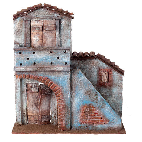 Nativity scene setting, house front with stairs and balcony 38x33x8.5 cm for 11-12 cm Nativity scene 1