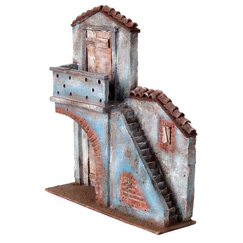 Nativity scene setting, house front with stairs and balcony 38x33x8.5 cm for 11-12 cm Nativity scene 2