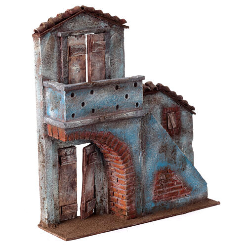 Nativity scene setting, house front with stairs and balcony 38x33x8.5 cm for 11-12 cm Nativity scene 3