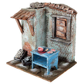 Cenário casinha rústica com banca peixe para prexépio de 10-11 cm 17,5x14,5x12 cm