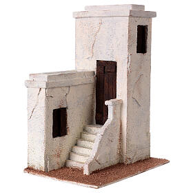 Casa em miniatura estilo palestino com escada para presépio com figuras altura média 9 cm - 25x20x15 cm