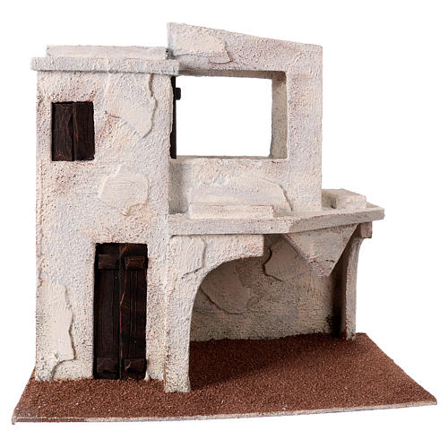 Arabian Style Nativity scene setting, house with terrace and stable 30x30x20 cm for 9 cm Nativity scene 1