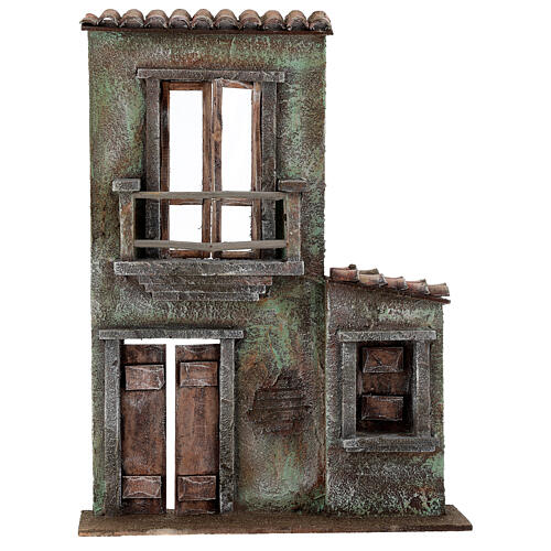 Miniature facade with balcony and door window 37x26.5x5 cm, for 11 cm nativity 1