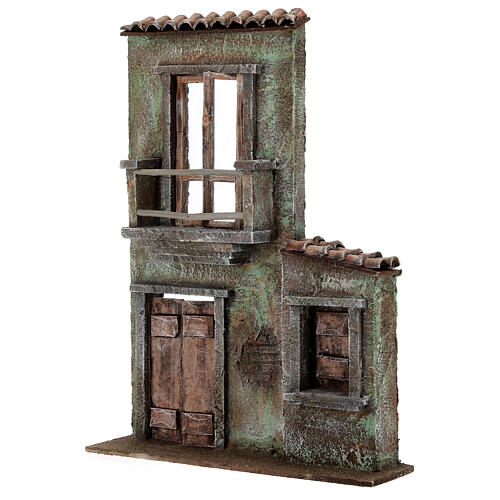 Miniature facade with balcony and door window 37x26.5x5 cm, for 11 cm nativity 2