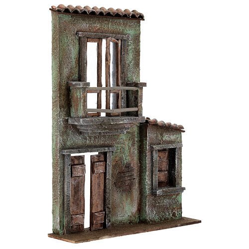 Miniature facade with balcony and door window 37x26.5x5 cm, for 11 cm nativity 3