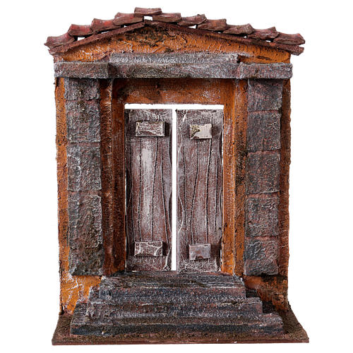 Miniature house facade with door and columns 23x17.5x7.5 cm, for 11 cm nativity 1