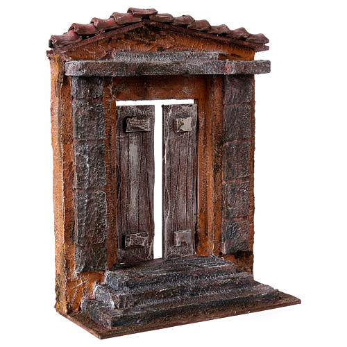 Miniature house facade with door and columns 23x17.5x7.5 cm, for 11 cm nativity 3