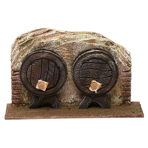 Muro con botti presepe 12 cm ambientazione 15x20x5 cm 1