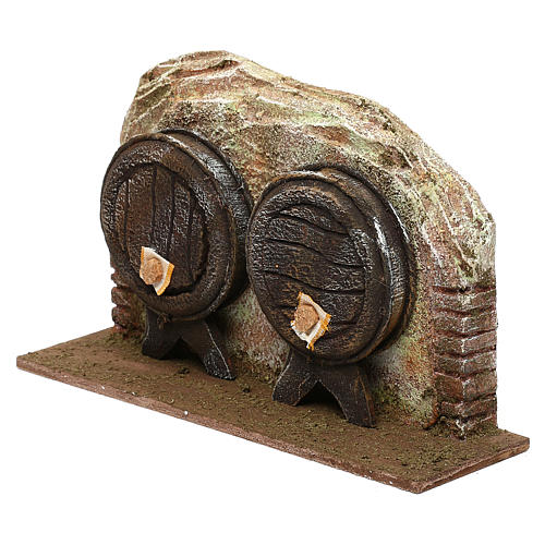 Muro con botti presepe 12 cm ambientazione 15x20x5 cm 2