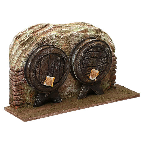 Muro con botti presepe 12 cm ambientazione 15x20x5 cm 3