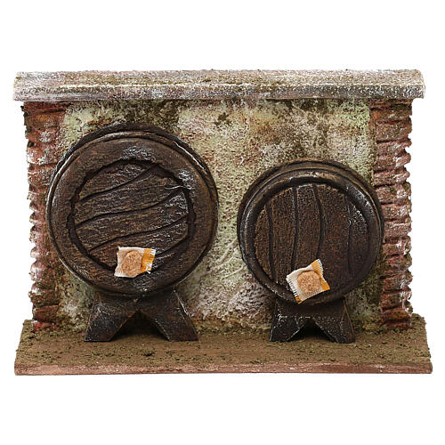 Wall with two casks setting, 12 cm nativity 10x20x5 cm 1