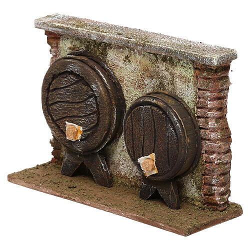 Wall with two casks setting, 12 cm nativity 10x20x5 cm 2