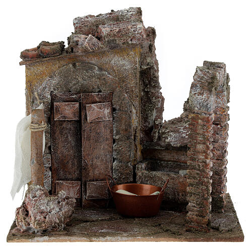 Lavanderia presepe 10 cm ambientazione 20x20x15 cm 1