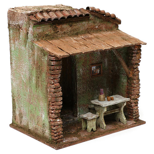 Osteria con tavolo e botte presepe 12 cm ambientazione 25x25x20 cm 3