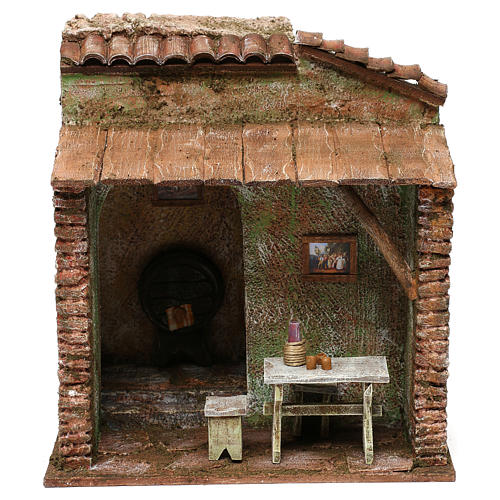 Pub with table and barrel setting, 12 cm nativity 25x25x20 cm 1