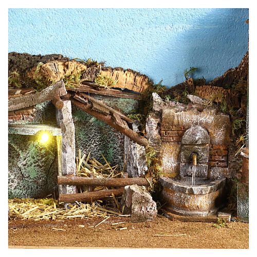 Nativity setting with fountain and lights 40x75x30 cm for Nativity Scene with 10 cm characters 2