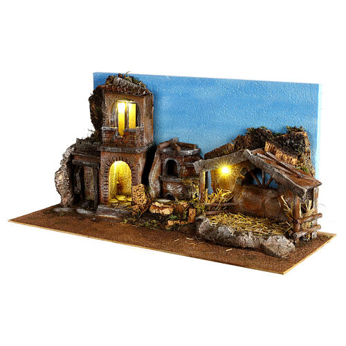 Nativity setting with lights and sky 40x75x30 cm for Nativity Scene with 10 cm characters 3