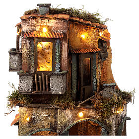 Caseggiato illuminato con base tonda 25x25 cm presepe napoletano