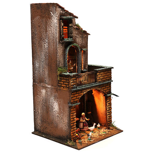 Lighted House with square base, complete with Neapolitan nativity statues 3