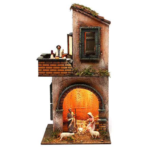 Two-storey house with balcony lighted, Neapolitan nativity 1