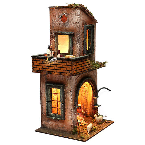 Two-storey house with balcony lighted, Neapolitan nativity 3