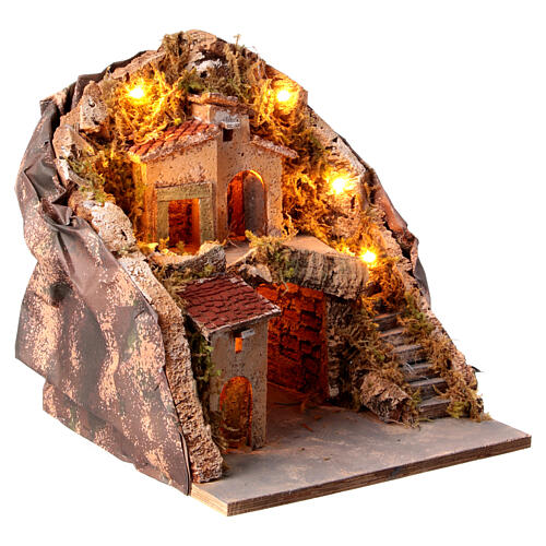 Village with stable semicircular staircase 25x25x25 cm, 1700s style Neapolitan nativity 3