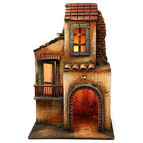 Illuminated nativity house 1700s Nepaolitan style, 40x25x20 cm