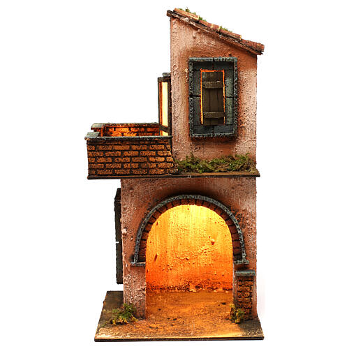 Wooden house with light for Neapolitan Nativity Scene, 18th century style, 40x20x20 cm 1
