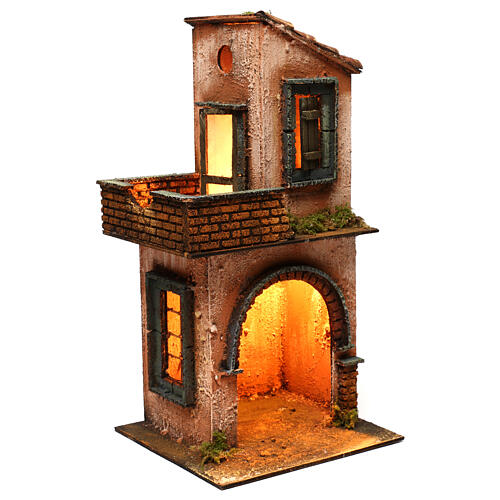 Wooden house with light for Neapolitan Nativity Scene, 18th century style, 40x20x20 cm 2