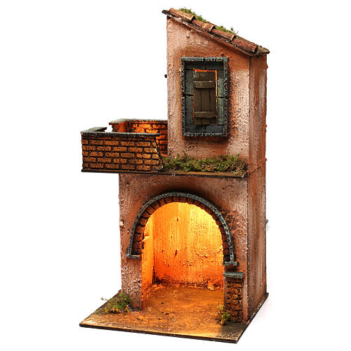 Wooden house with light for Neapolitan Nativity Scene, 18th century style, 40x20x20 cm 3