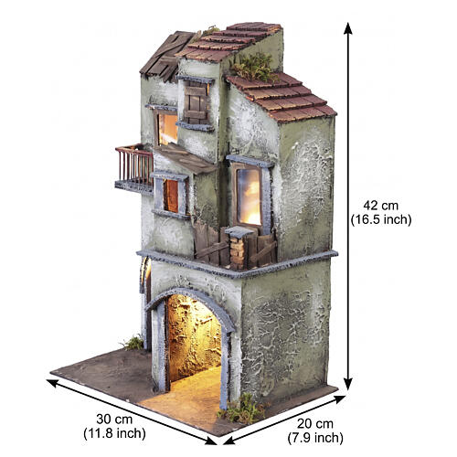 Building with double arch, French doors and windows for Neapolitan Nativity Scene 40x30x20 cm 2
