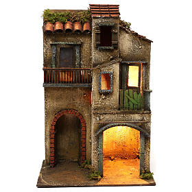 House with double arch and windowed doors, 42x30x20 cm Neapolitan nativity