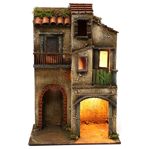 House with double arch and windowed doors, 42x30x20 cm Neapolitan nativity 1