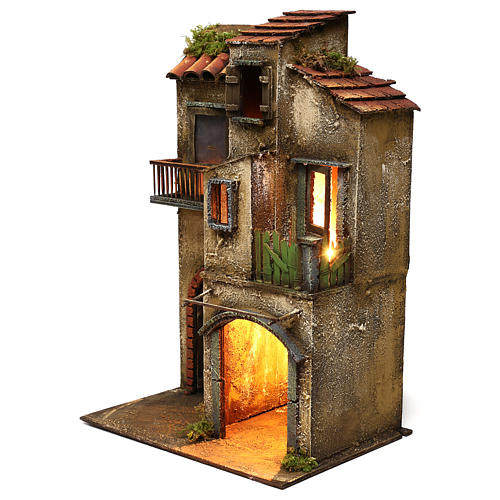 House with double arch and windowed doors, 42x30x20 cm Neapolitan nativity 2