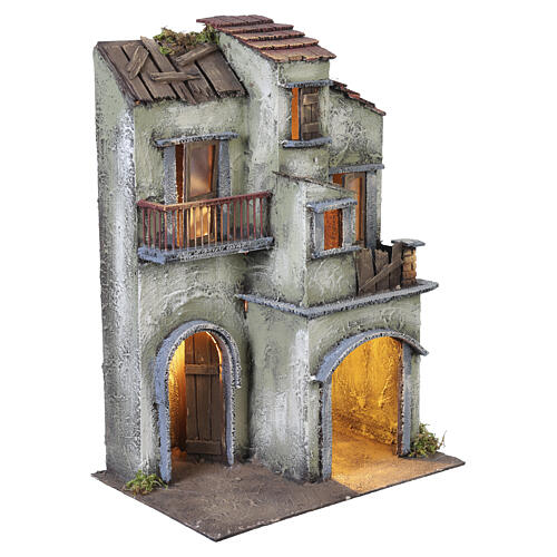 House with double arch and windowed doors, 42x30x20 cm Neapolitan nativity 3