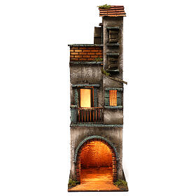 Lighted three-storey Neapolitan nativity house setting with stable, 50x15x20 cm