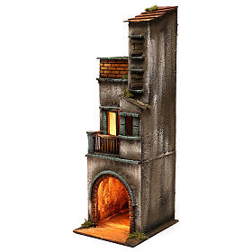 Lighted three-storey Neapolitan nativity house setting with stable, 50x15x20 cm