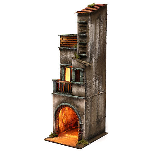 Lighted three-storey Neapolitan nativity house setting with stable, 50x15x20 cm 2